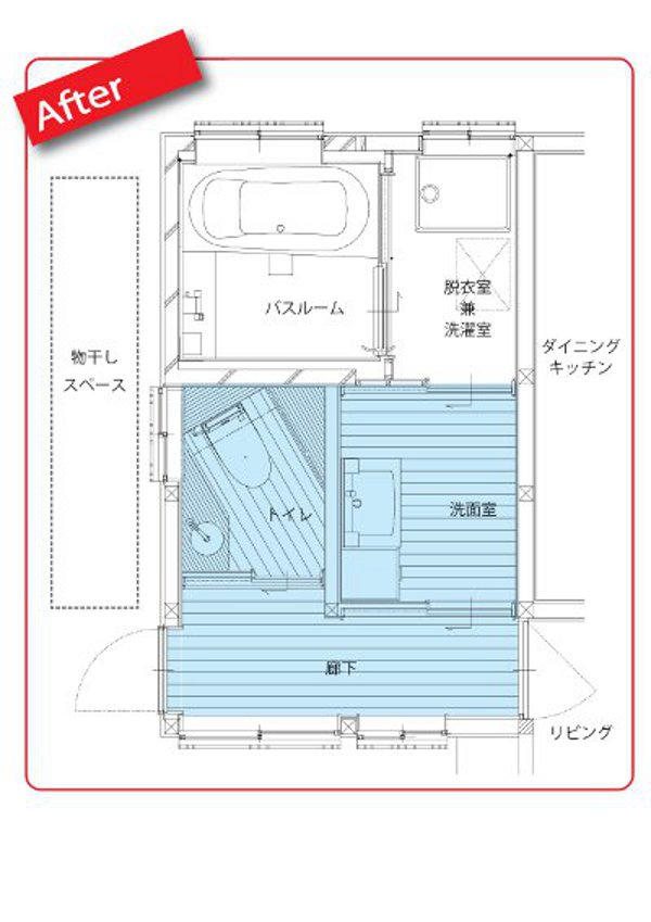 動線にこだわった水回りリフォームの間取り2