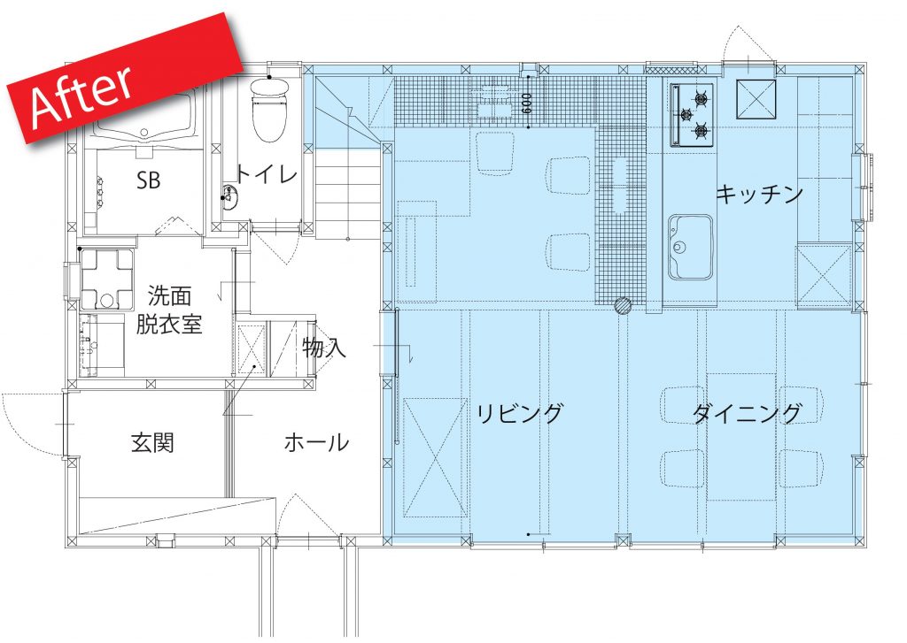 家族が集まるカフェ風リビングの間取り2