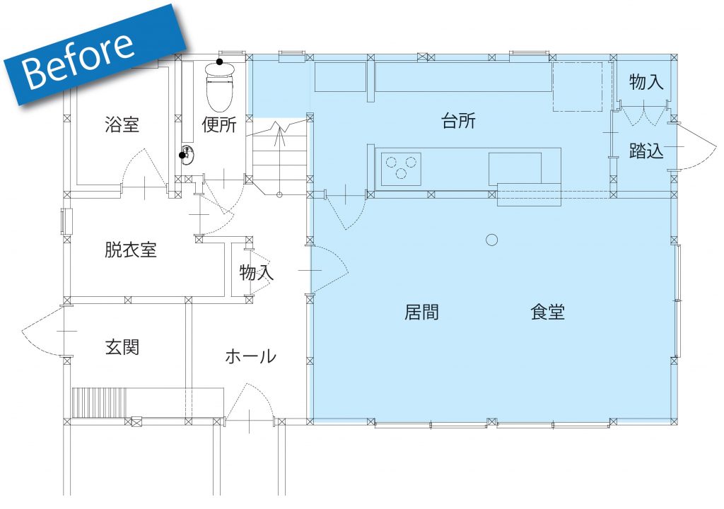 家族が集まるカフェ風リビングの間取り1